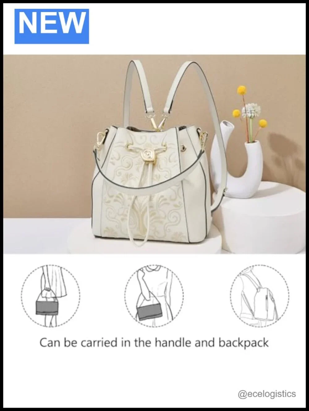 Women's Embroidery Leather Backpack Vintage Handbag Crossbody Satchel